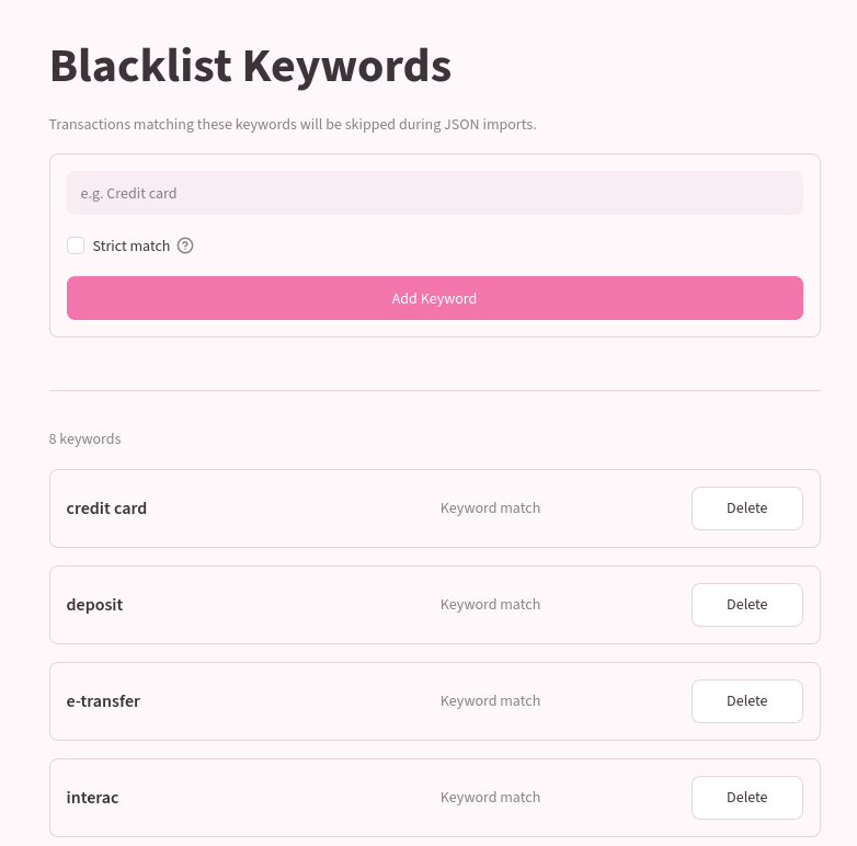 blacklist keywords page screenshot