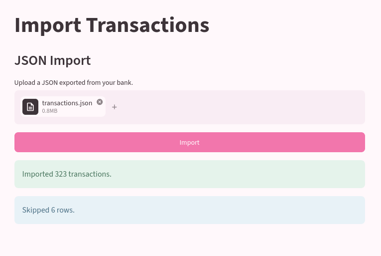 import transactions page screenshot