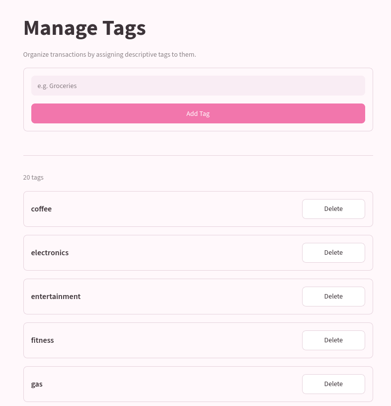 manage tags page screenshot
